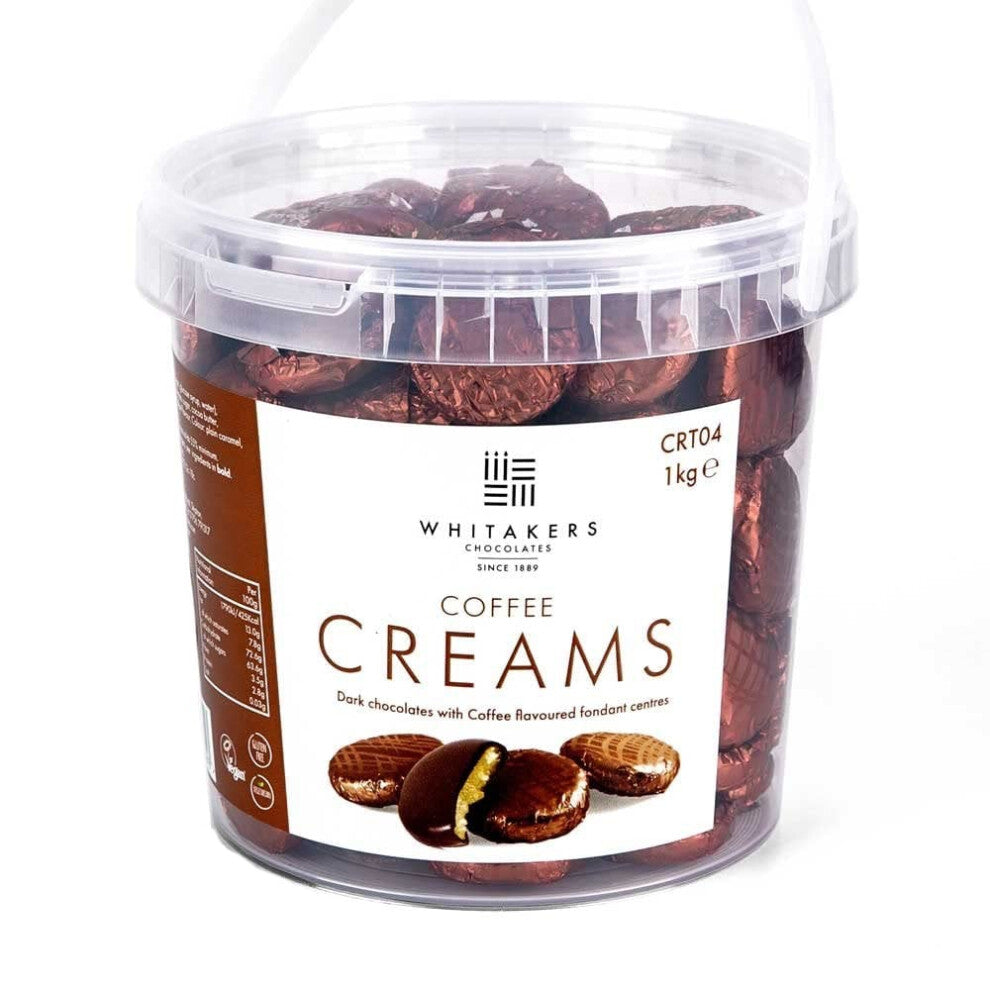 Whitakers Dark Chocolate Creams - Brown Foiled Fondant Cremes Plastic Tub (Coffee, 1kg)