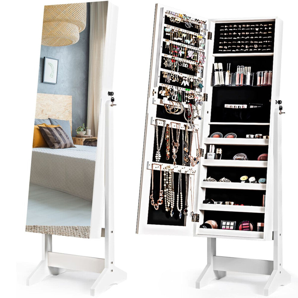 Jewelry Cabinet Free Standing Jewelry Armoire w-Full-Length Mirror-White
