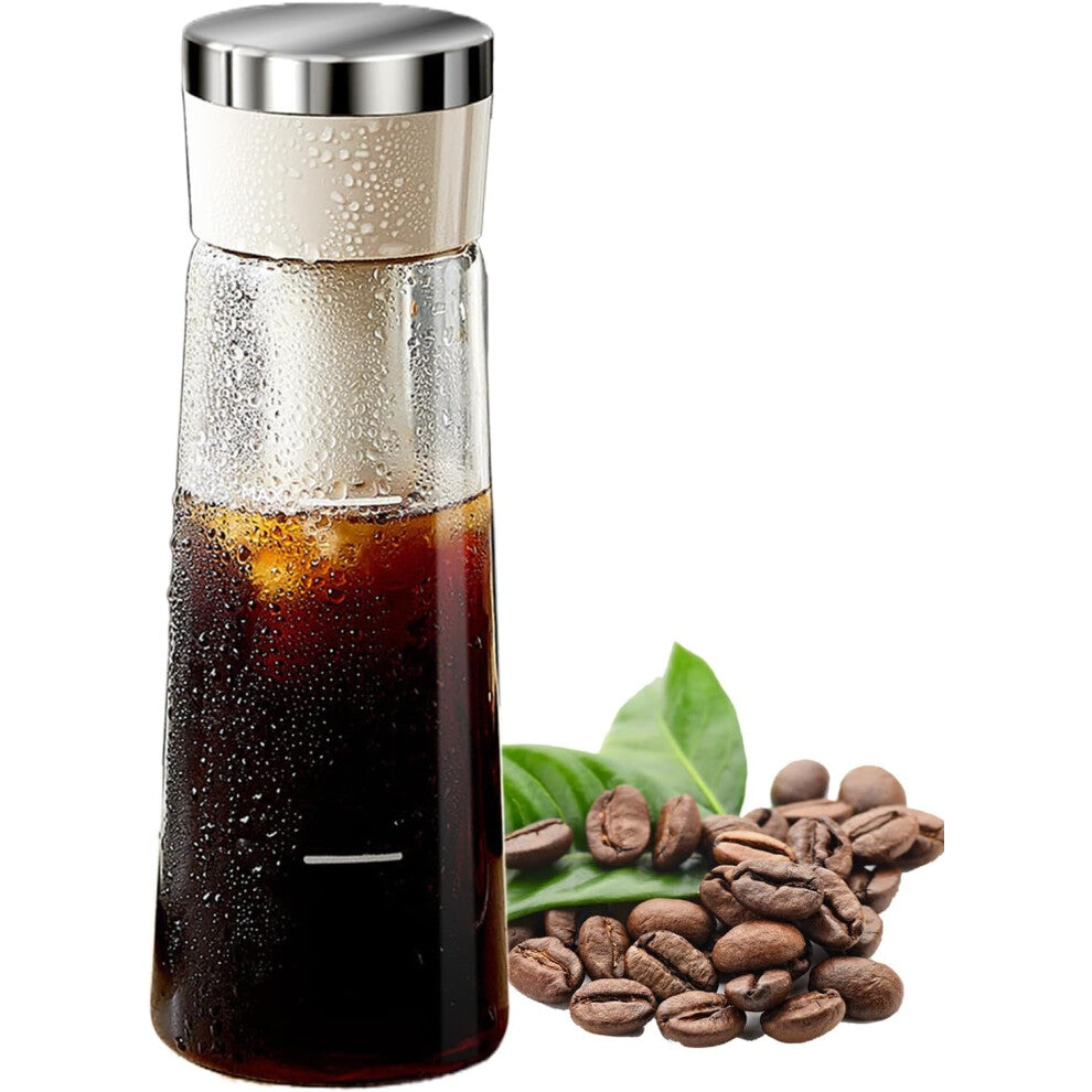 (White) Cold Brew Coffee Maker, Press Type Cold Pot, Removable Mesh Filter and Airtight Seal for Smooth Brewing at Home, Studio, Breakroom, Cafe