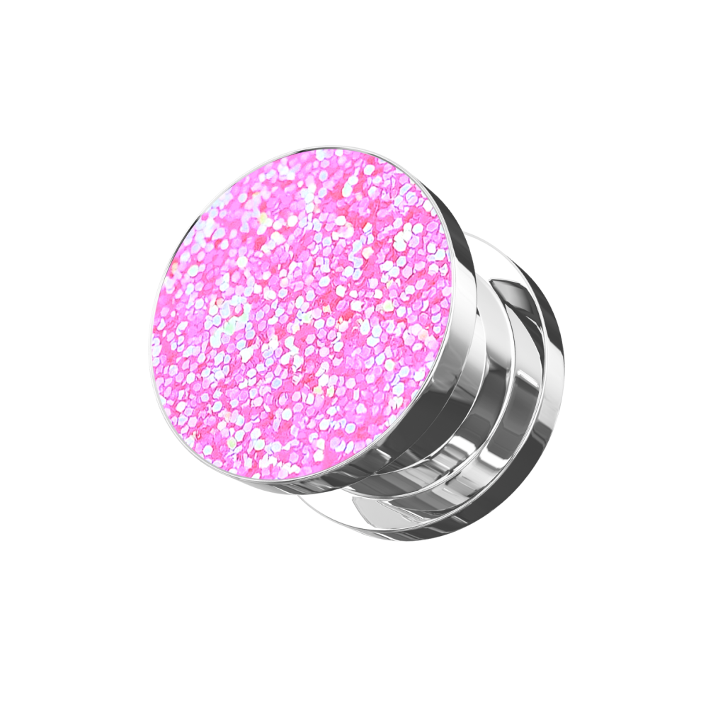 (Pink, 12mm) Glittering Coloured Screw Fit Flesh Tunnel