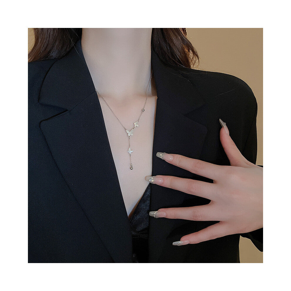 (8022-Silver) Silver titanium steel necklace for women, ins style, niche and versatile, popular collarbone chain