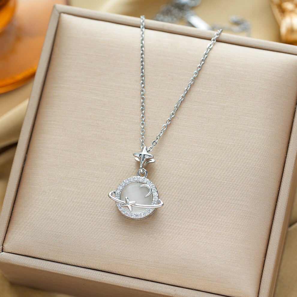 (8076-Silver) Silver titanium steel necklace for women, ins style, niche and versatile, popular collarbone chain