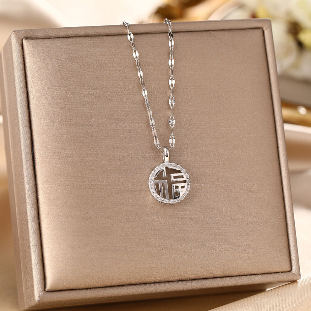 (8096-Silver) Silver titanium steel necklace for women, ins style, niche and versatile, popular collarbone chain