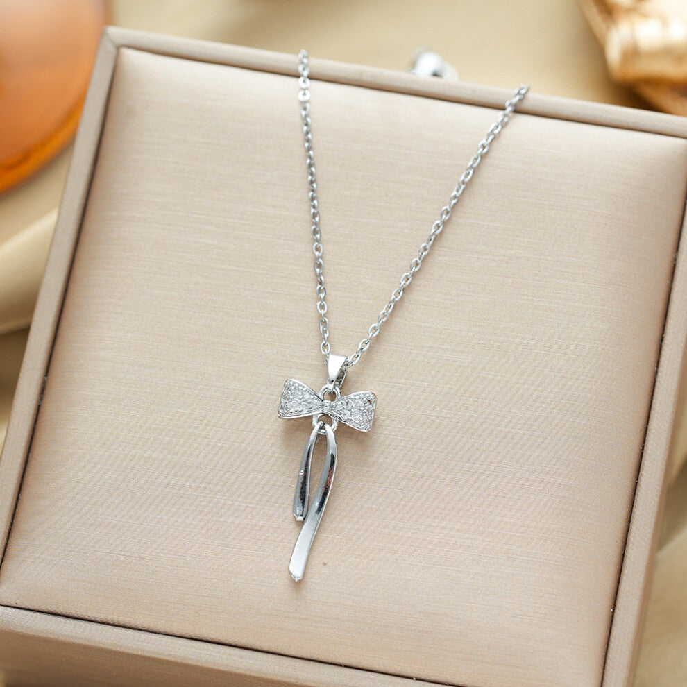 (8097-Silver) Silver titanium steel necklace for women, ins style, niche and versatile, popular collarbone chain