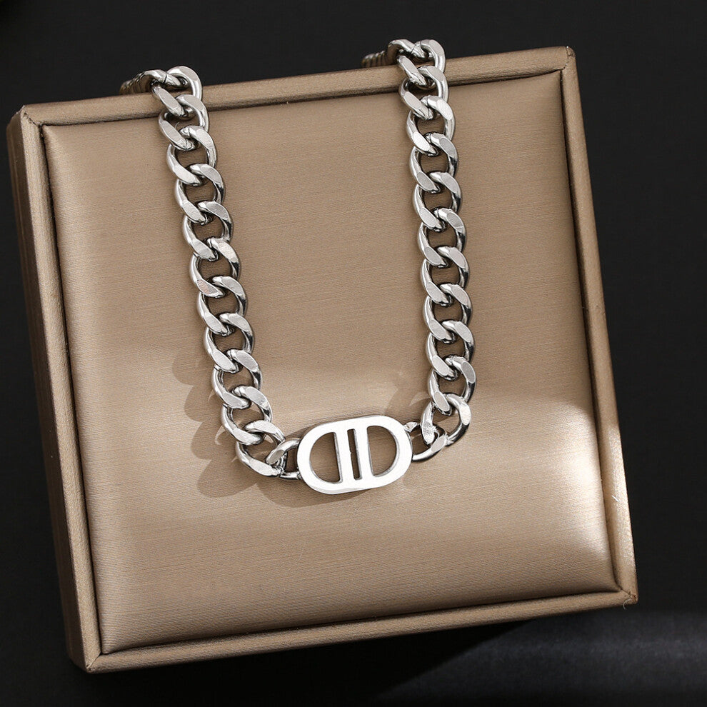 (8230-Silver) Silver titanium steel necklace for women, ins style, niche and versatile, popular collarbone chain