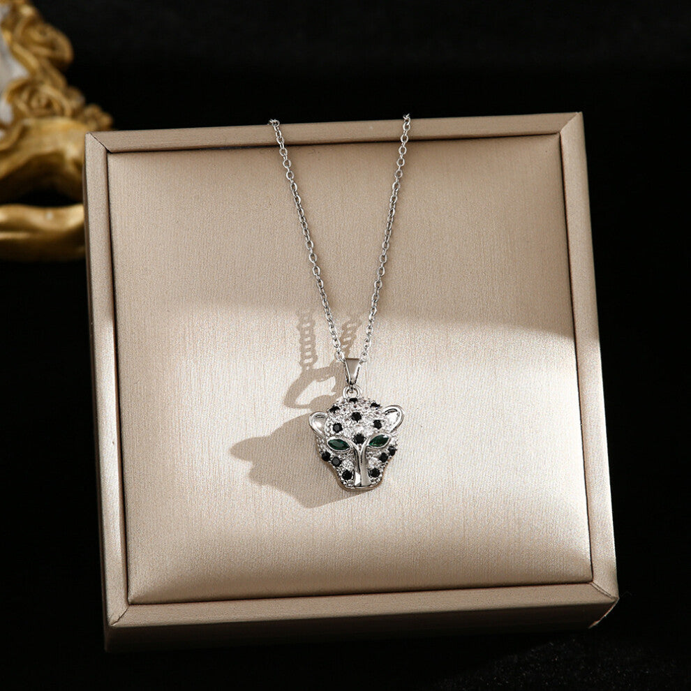 (8340-Silver leopard head) Silver titanium steel necklace for women, ins style, niche and versatile, popular collarbone chain