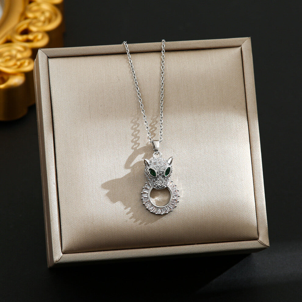 (8346-Silver leopard head) Silver titanium steel necklace for women, ins style, niche and versatile, popular collarbone chain