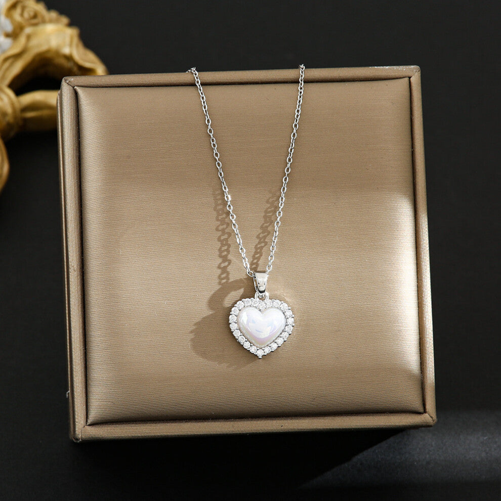 (8353-Silver heart) Silver titanium steel necklace for women, ins style, niche and versatile, popular collarbone chain