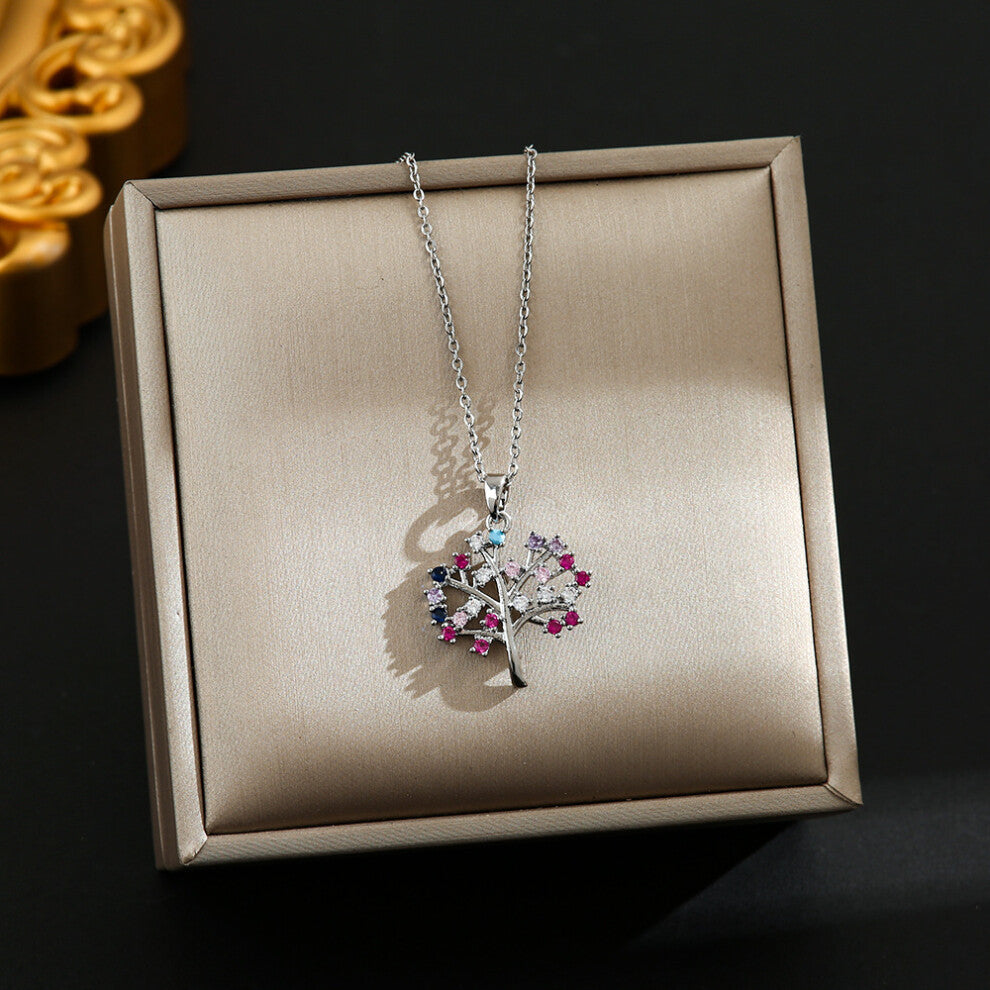 (8354-Silver Life Tree) Silver titanium steel necklace for women, ins style, niche and versatile, popular collarbone chain
