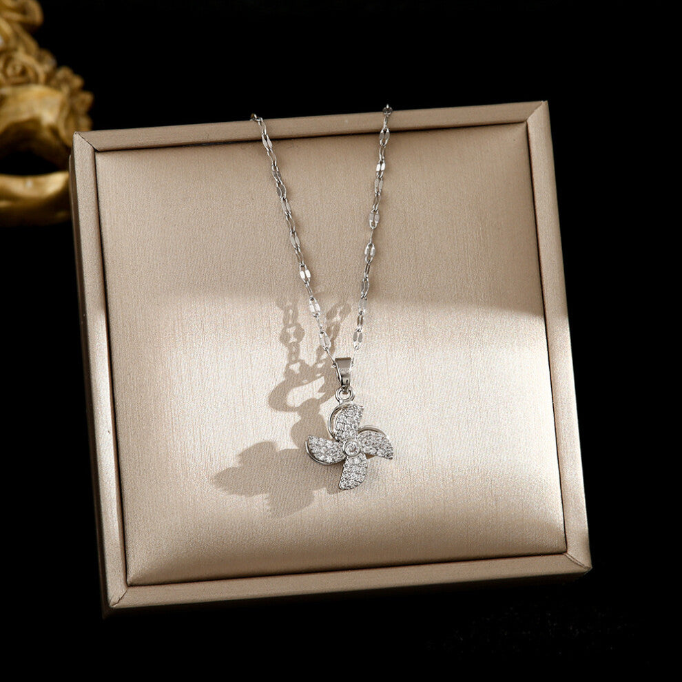 (8356-Silver - Rotatable necklace) Silver titanium steel necklace for women, ins style, niche and versatile, popular collarbone chain