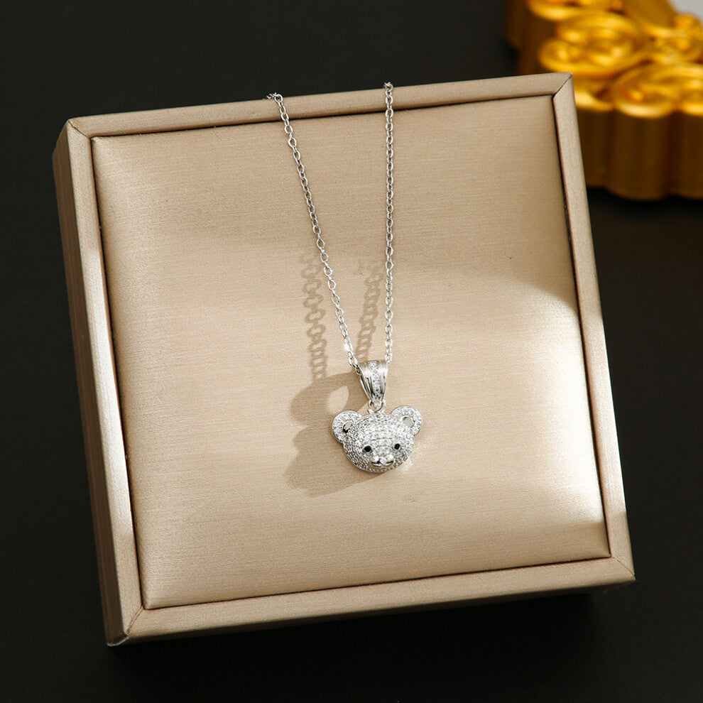 (8362-Silver bear) Silver titanium steel necklace for women, ins style, niche and versatile, popular collarbone chain
