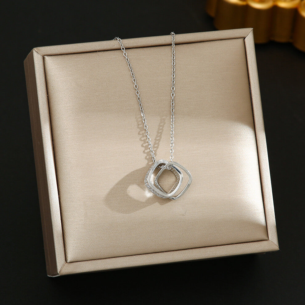 (8363-Silver double rings) Silver titanium steel necklace for women, ins style, niche and versatile, popular collarbone chain