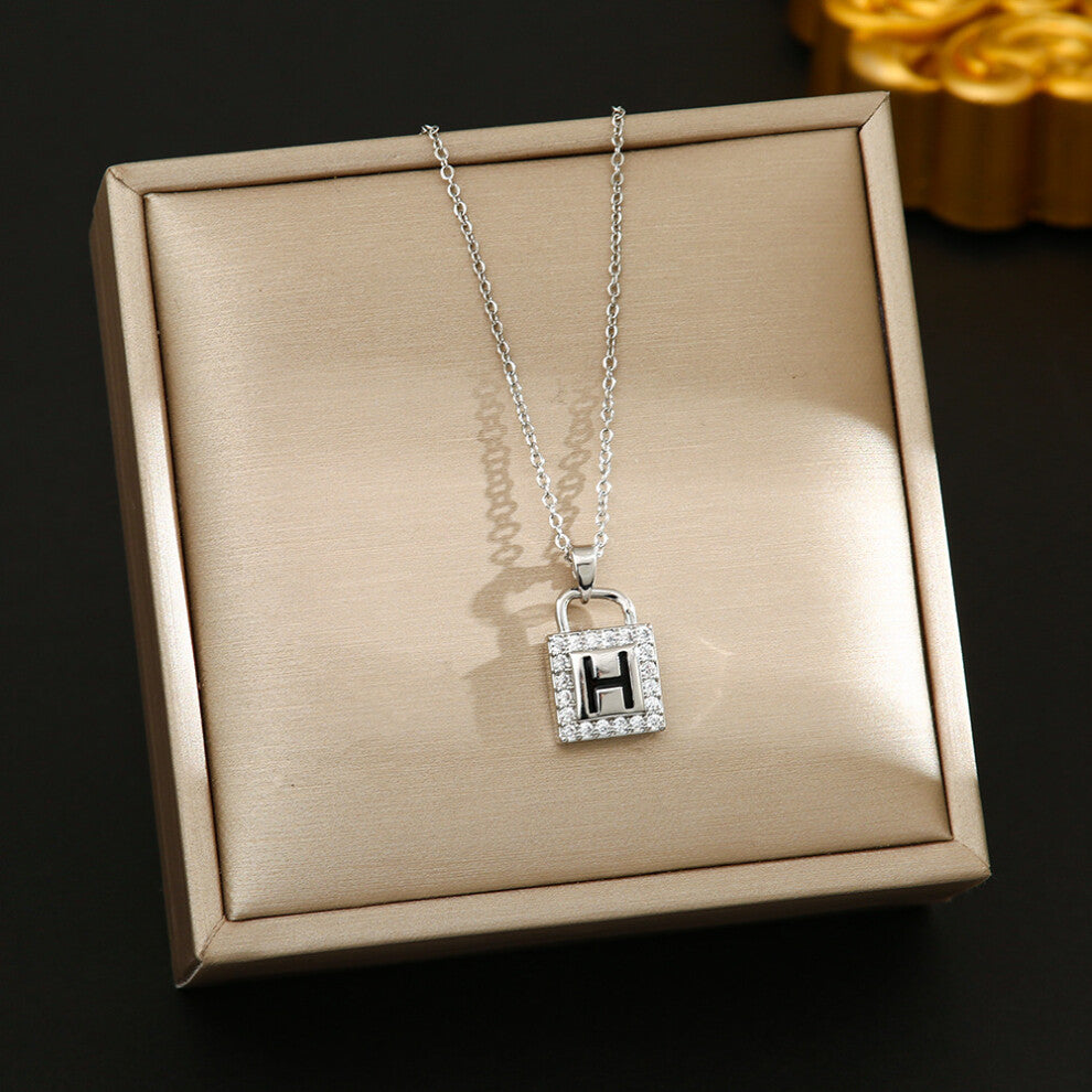 (8369-Silver H lock) Silver titanium steel necklace for women, ins style, niche and versatile, popular collarbone chain