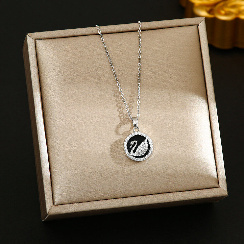 (8375-Silver little swan) Silver titanium steel necklace for women, ins style, niche and versatile, popular collarbone chain