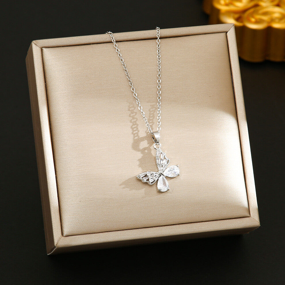 (8383-Silver) Silver titanium steel necklace for women, ins style, niche and versatile, popular collarbone chain