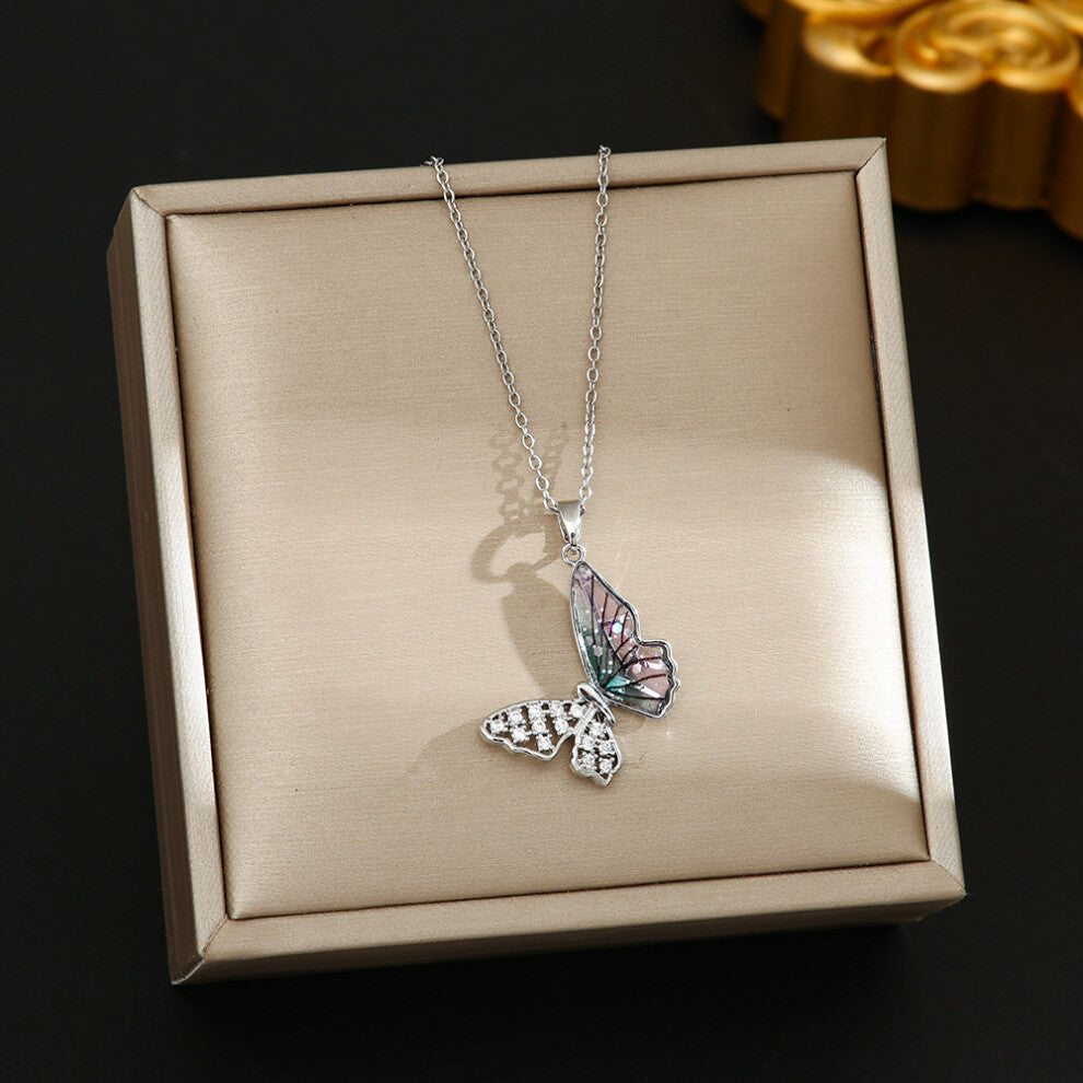 (8386-Silver butterfly) Silver titanium steel necklace for women, ins style, niche and versatile, popular collarbone chain