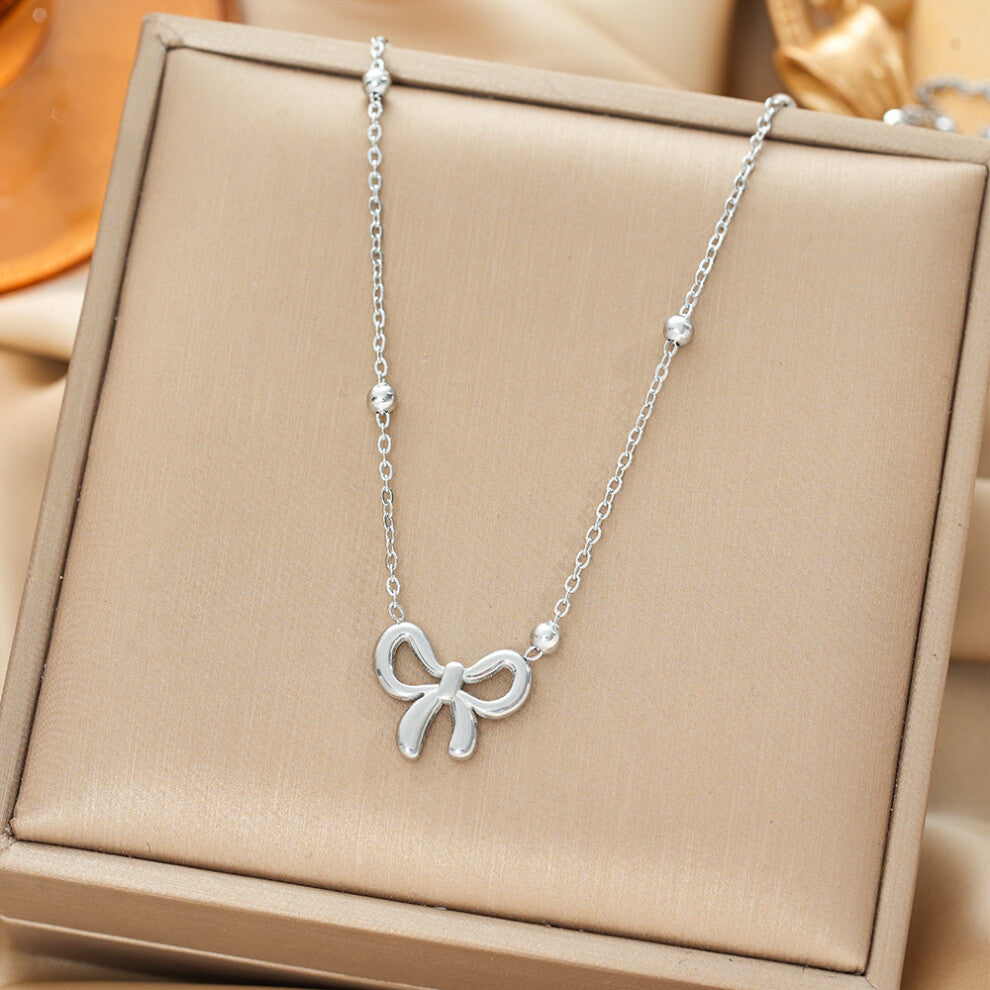 (8400-Silver) Silver titanium steel necklace for women, ins style, niche and versatile, popular collarbone chain