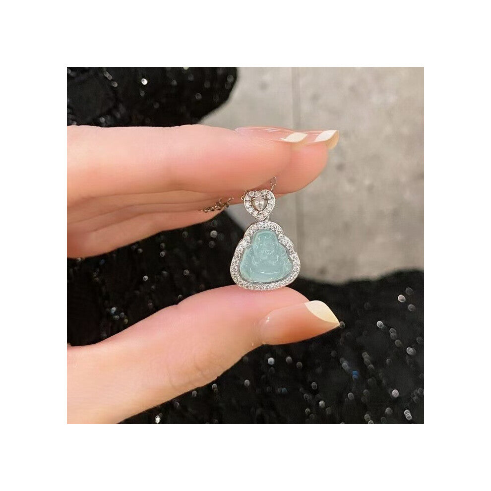 (8401-Light green) Silver titanium steel necklace for women, ins style, niche and versatile, popular collarbone chain