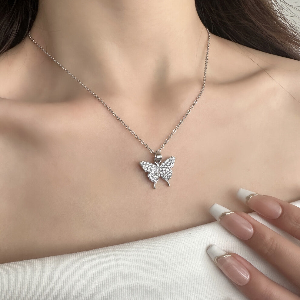 (8424-Silver) Silver titanium steel necklace for women, ins style, niche and versatile, popular collarbone chain