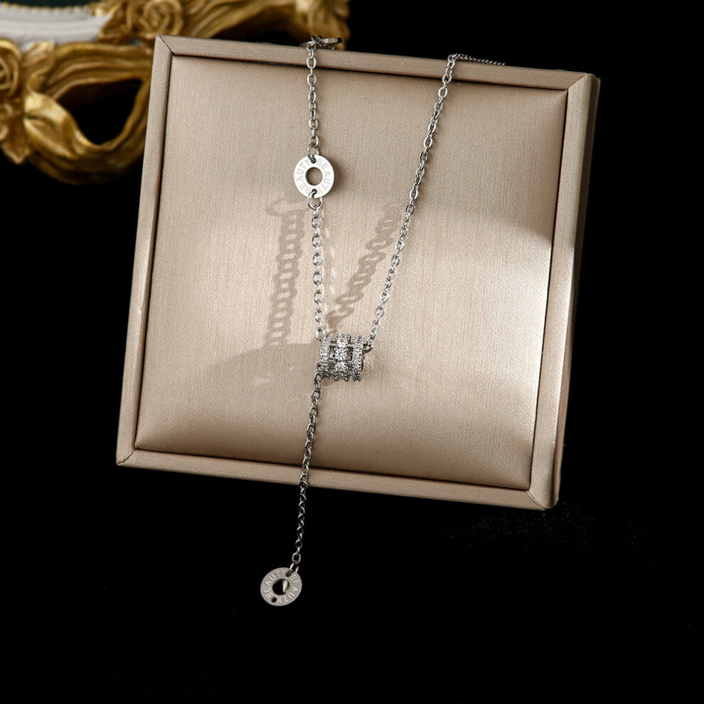 (8425-Silver) Silver titanium steel necklace for women, ins style, niche and versatile, popular collarbone chain