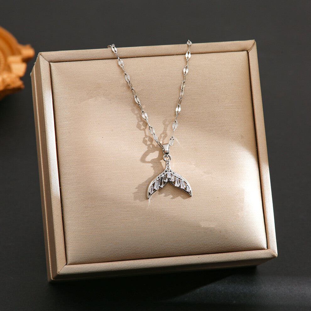 (8435-Silver) Silver titanium steel necklace for women, ins style, niche and versatile, popular collarbone chain