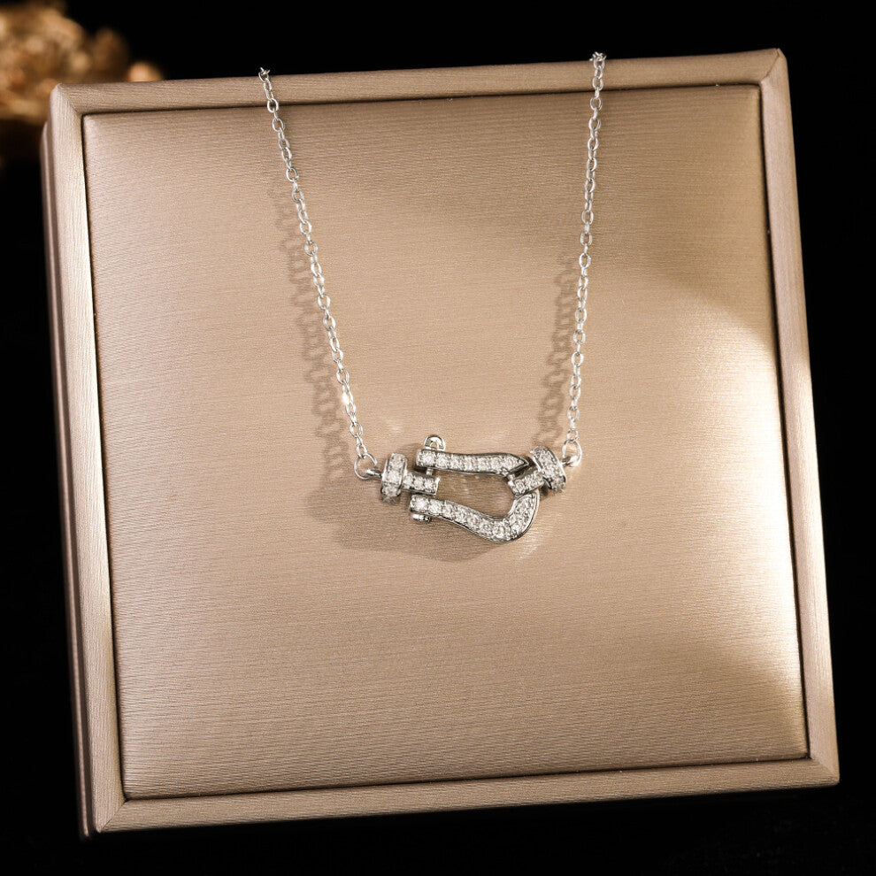 (8442-Silver horseshoe necklace) Silver titanium steel necklace for women, ins style, niche and versatile, popular collarbone chain