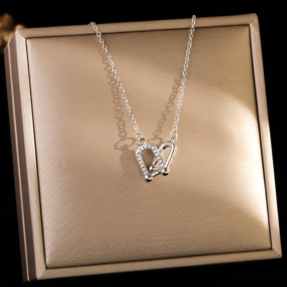 (8443-Silver U-shaped horseshoe necklace) Silver titanium steel necklace for women, ins style, niche and versatile, popular collarbone chain