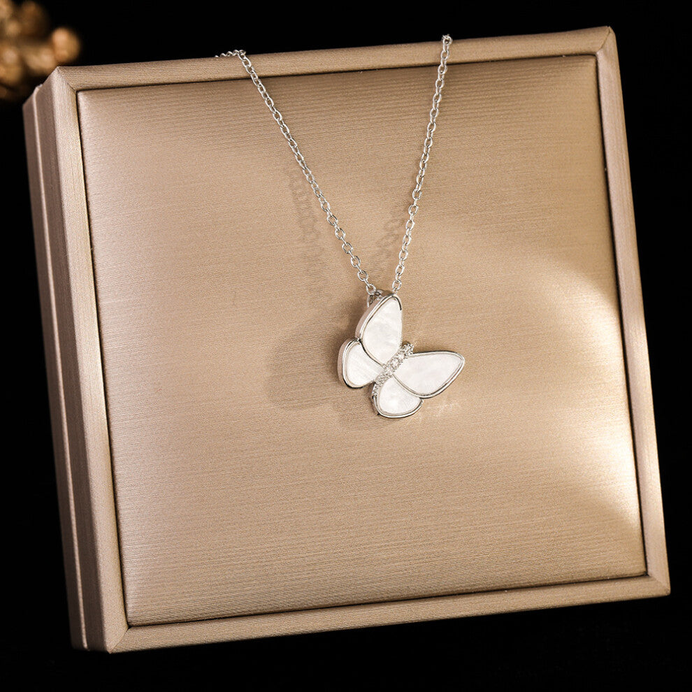 (8445-Silver butterfly) Silver titanium steel necklace for women, ins style, niche and versatile, popular collarbone chain