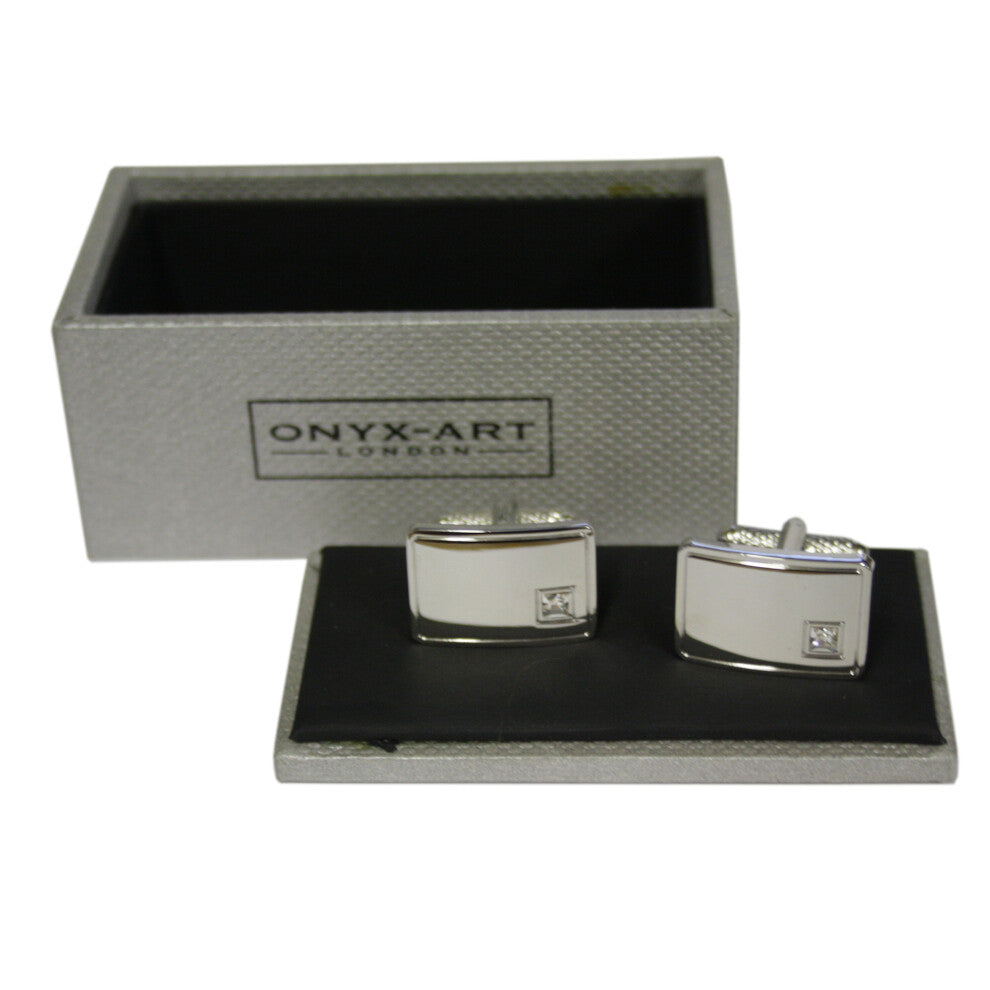 Polished Oblong Cufflinks With Diamonte Detail