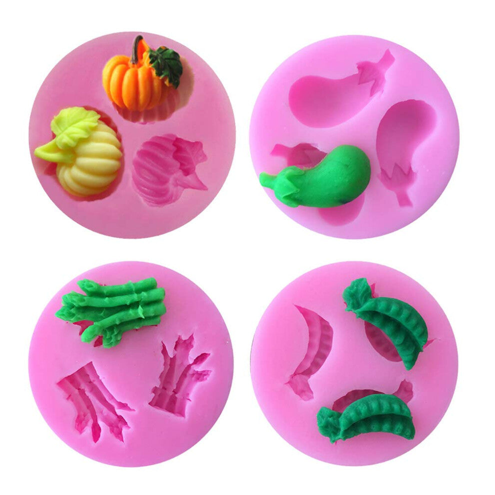 4 PCS Mini Vegetables Pumpkin Eggplant Peas String beans Asparagus for DIY Cake Fondant Baking Biscuit Tray 3D Hard Candies Desserts Drop Glue Decor S