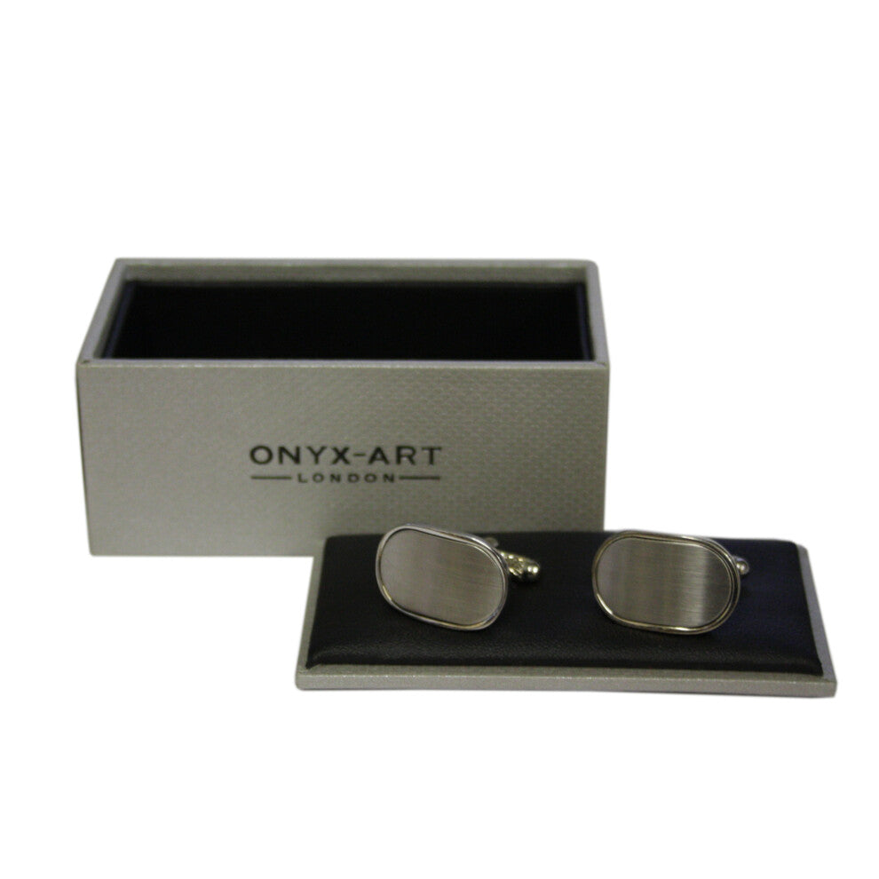 Brushed Chrome Curved Oblong Cufflinks