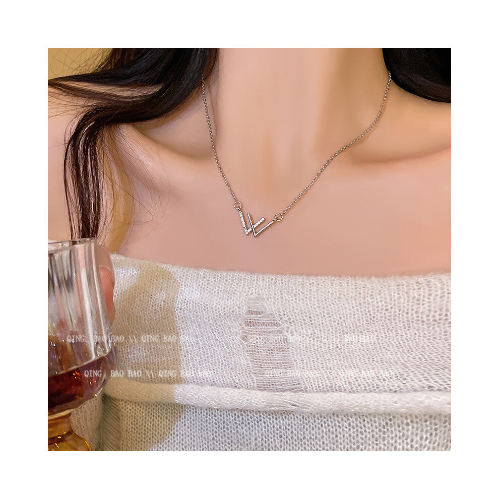 (Silver X009) Korean version micro-set necklace, exquisite light luxury, versatile pendant, collarbone chain