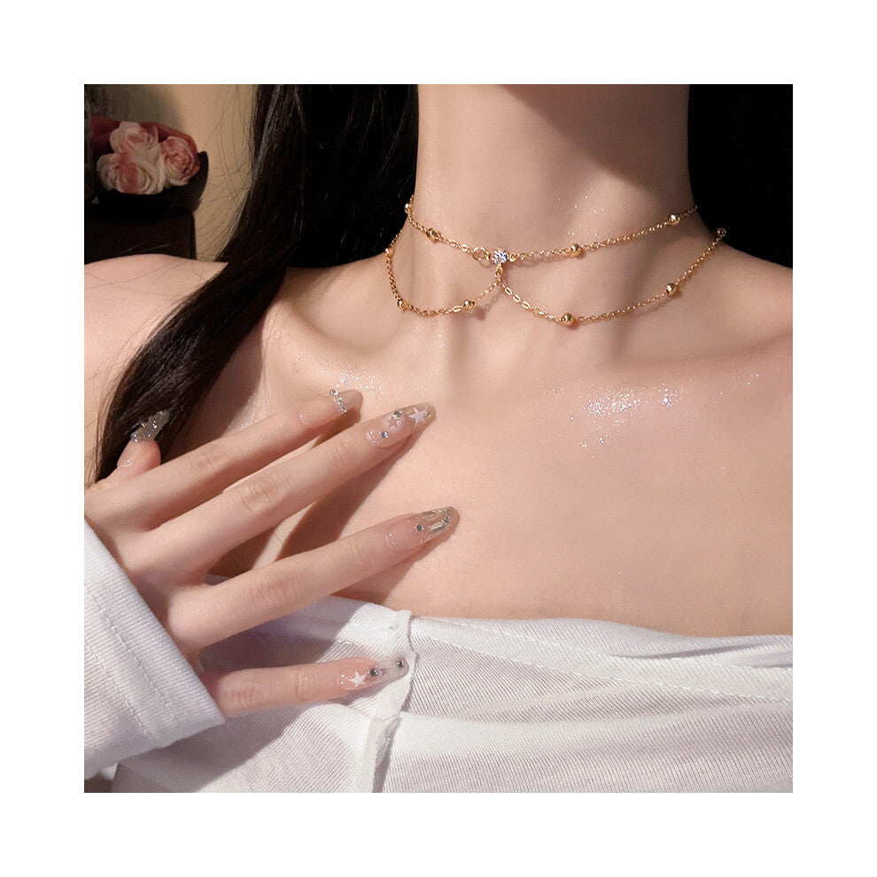 (X1271 gold) Korean version micro-set necklace, exquisite light luxury, versatile pendant, collarbone chain