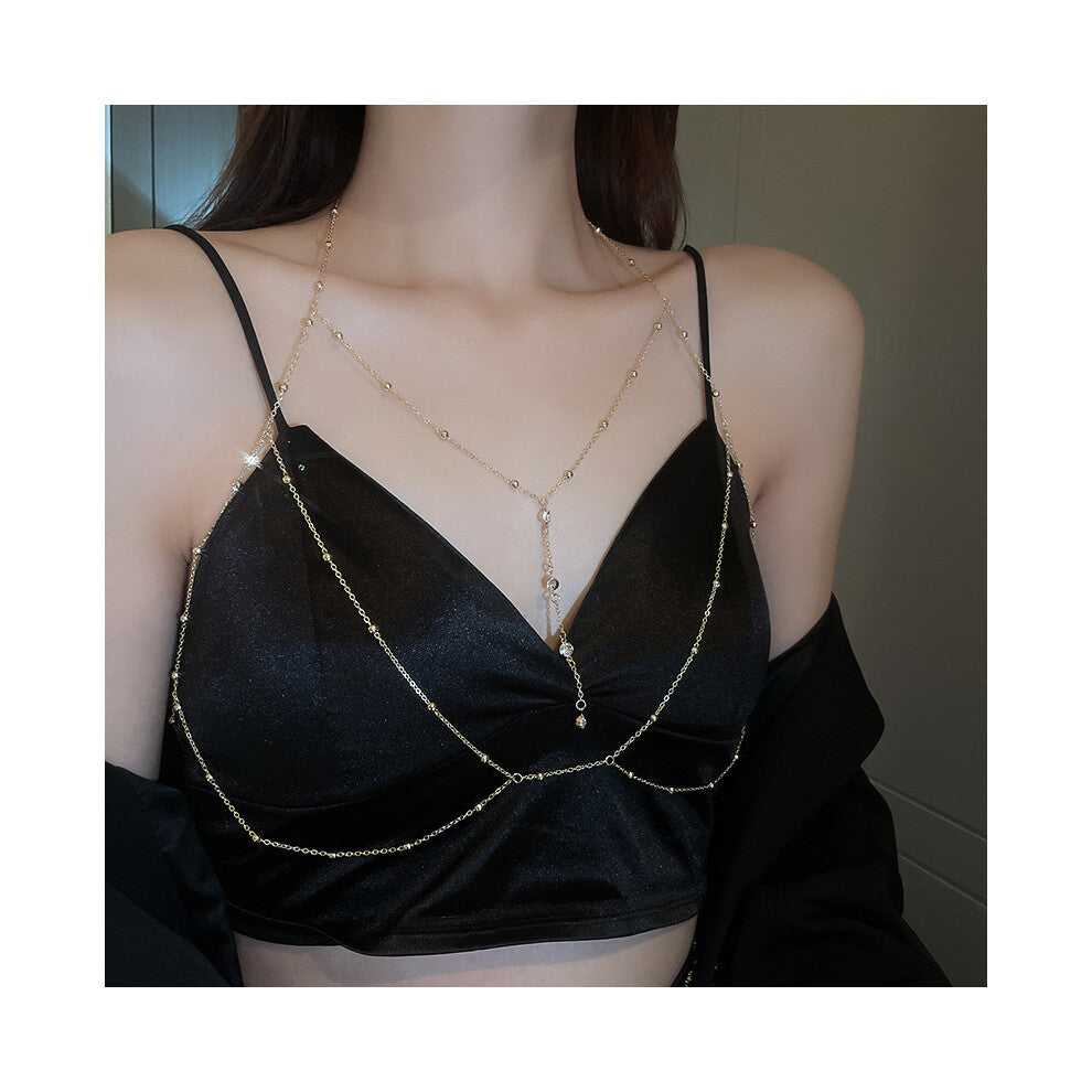 (X1271 Gold (Body Chain)) Korean version micro-set necklace, exquisite light luxury, versatile pendant, collarbone chain