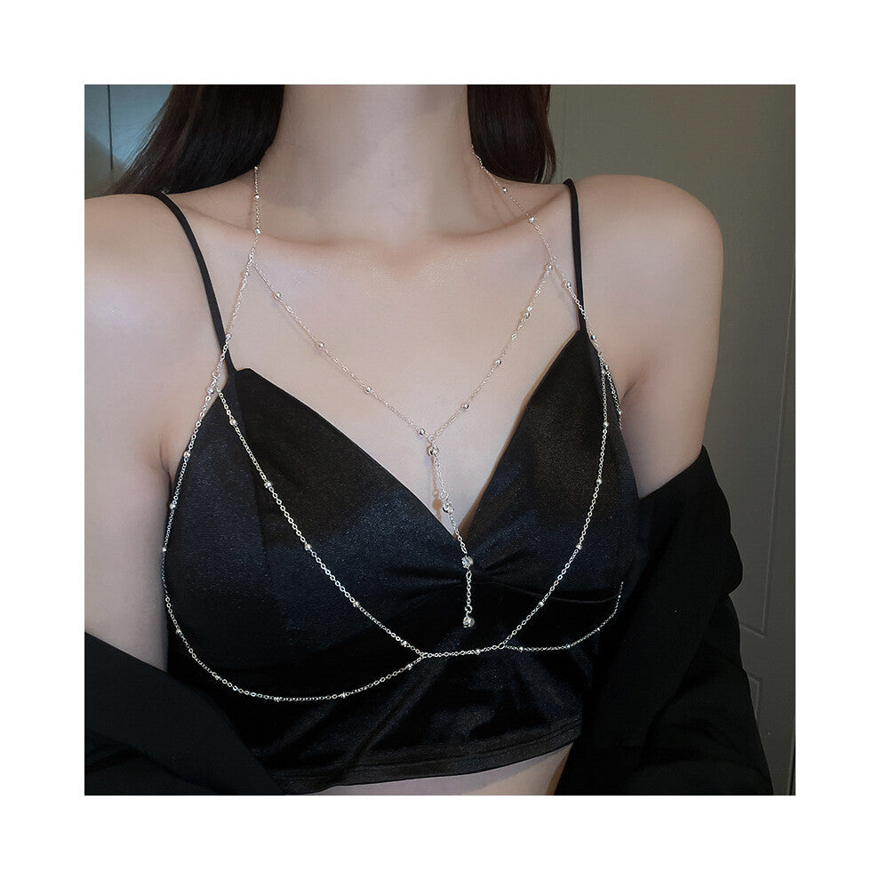 (X1271 Silver (Body Chain)) Korean version micro-set necklace, exquisite light luxury, versatile pendant, collarbone chain