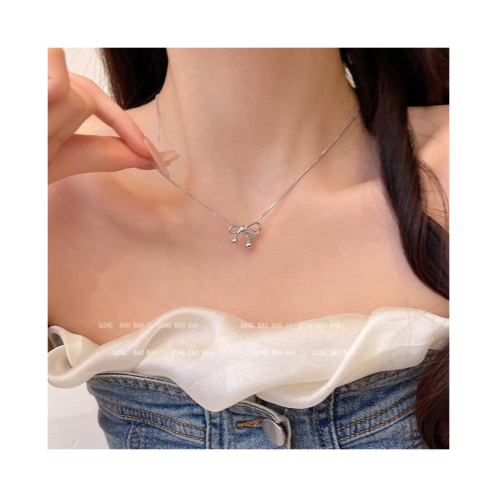 (Silver X1401) Korean version micro-set necklace, exquisite light luxury, versatile pendant, collarbone chain