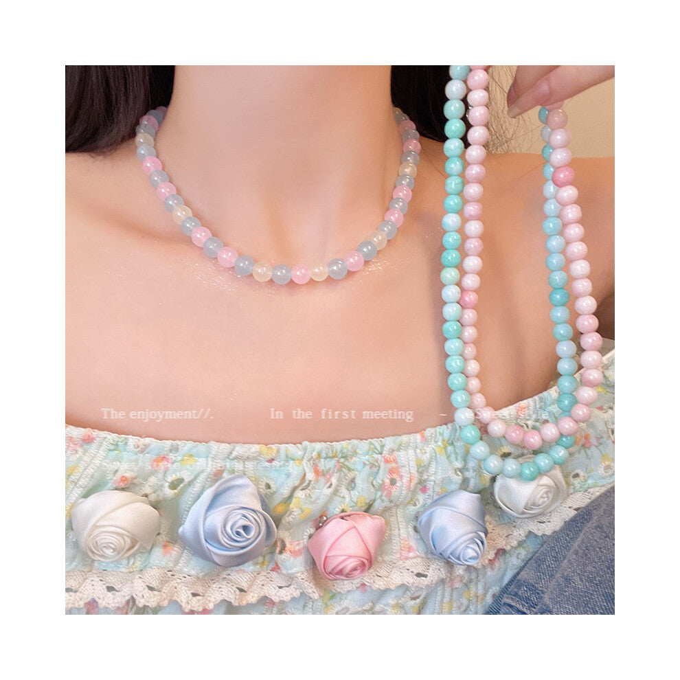 (X1436 powder) Korean version micro-set necklace, exquisite light luxury, versatile pendant, collarbone chain