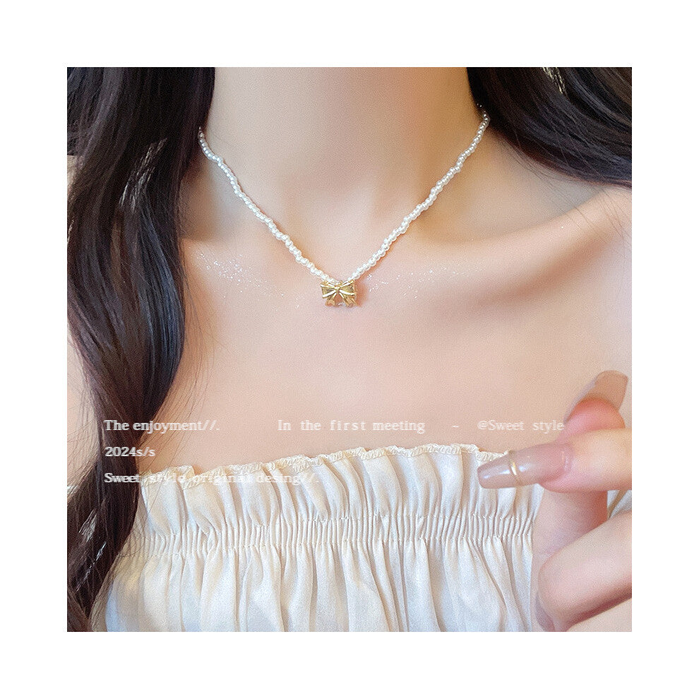 (X1443 gold) Korean version micro-set necklace, exquisite light luxury, versatile pendant, collarbone chain