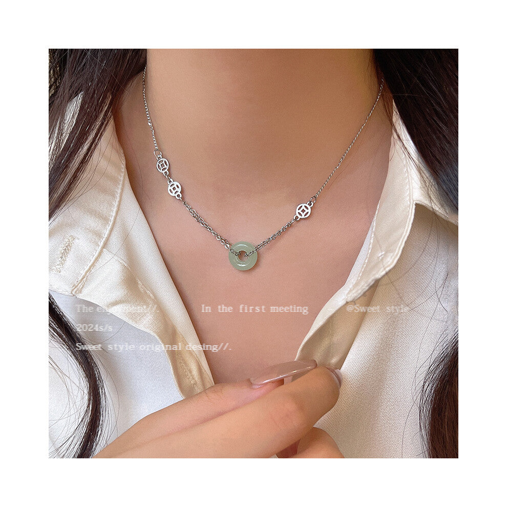 (Silver X1474) Korean version micro-set necklace, exquisite light luxury, versatile pendant, collarbone chain