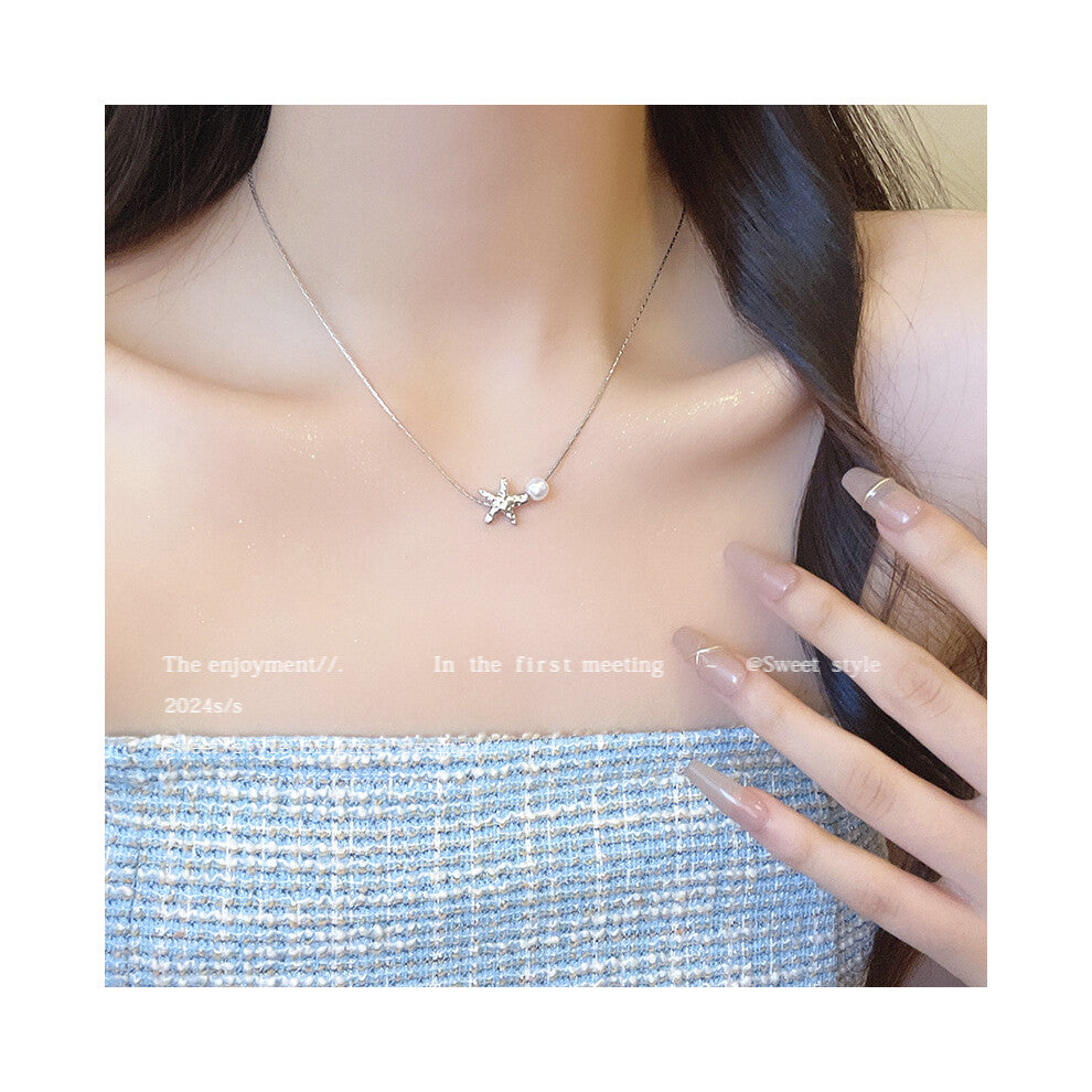 (Silver X1475) Korean version micro-set necklace, exquisite light luxury, versatile pendant, collarbone chain