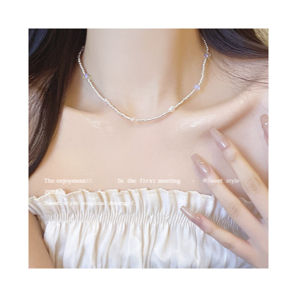(Silver X1476) Korean version micro-set necklace, exquisite light luxury, versatile pendant, collarbone chain