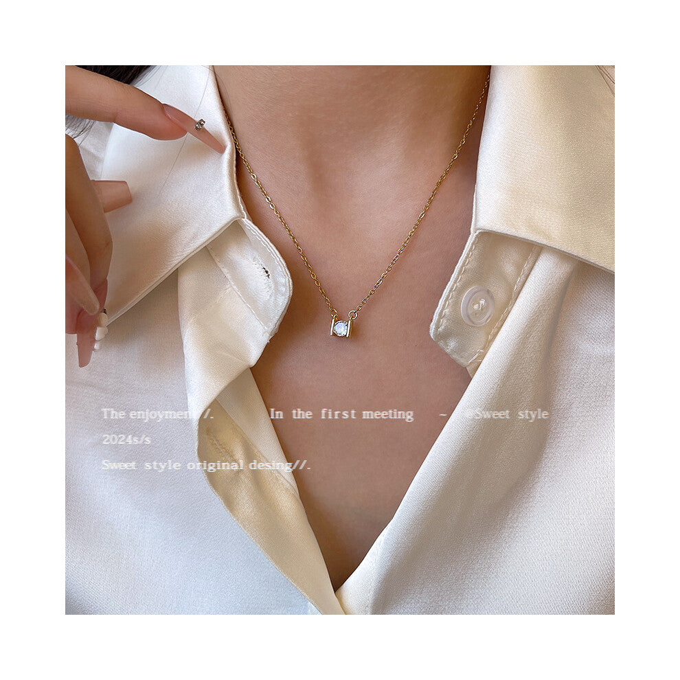 (X1546 gold) Korean version micro-set necklace, exquisite light luxury, versatile pendant, collarbone chain