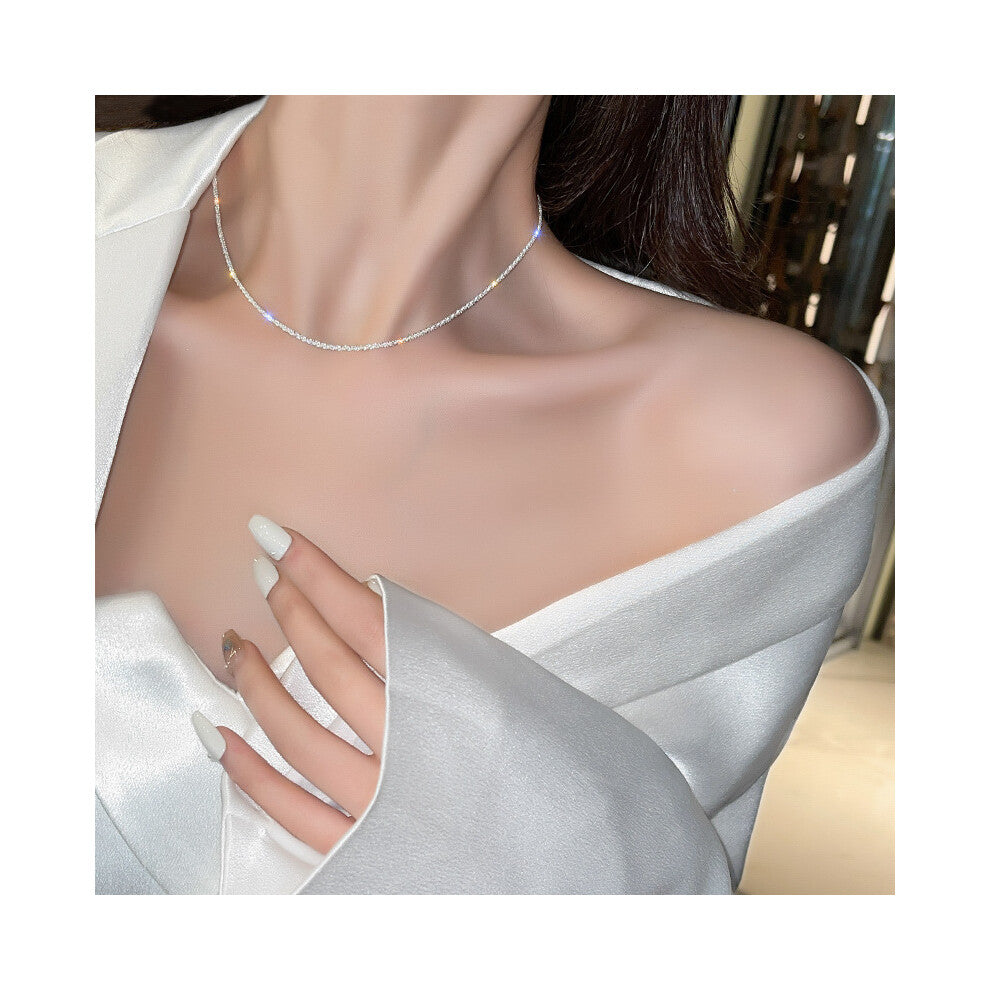 (X499 Silver (Silver single bar)) Korean version micro-set necklace, exquisite light luxury, versatile pendant, collarbone chain
