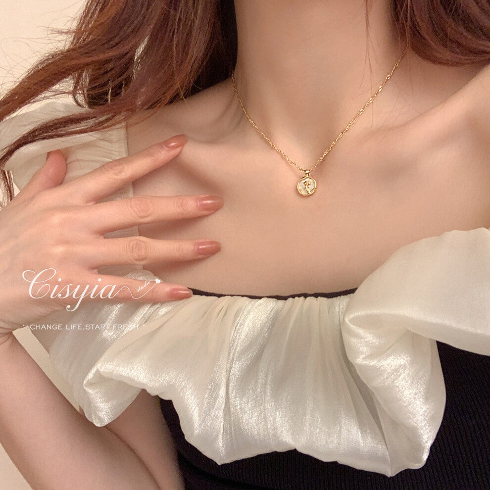 (X941 gold) Korean version micro-set necklace, exquisite light luxury, versatile pendant, collarbone chain