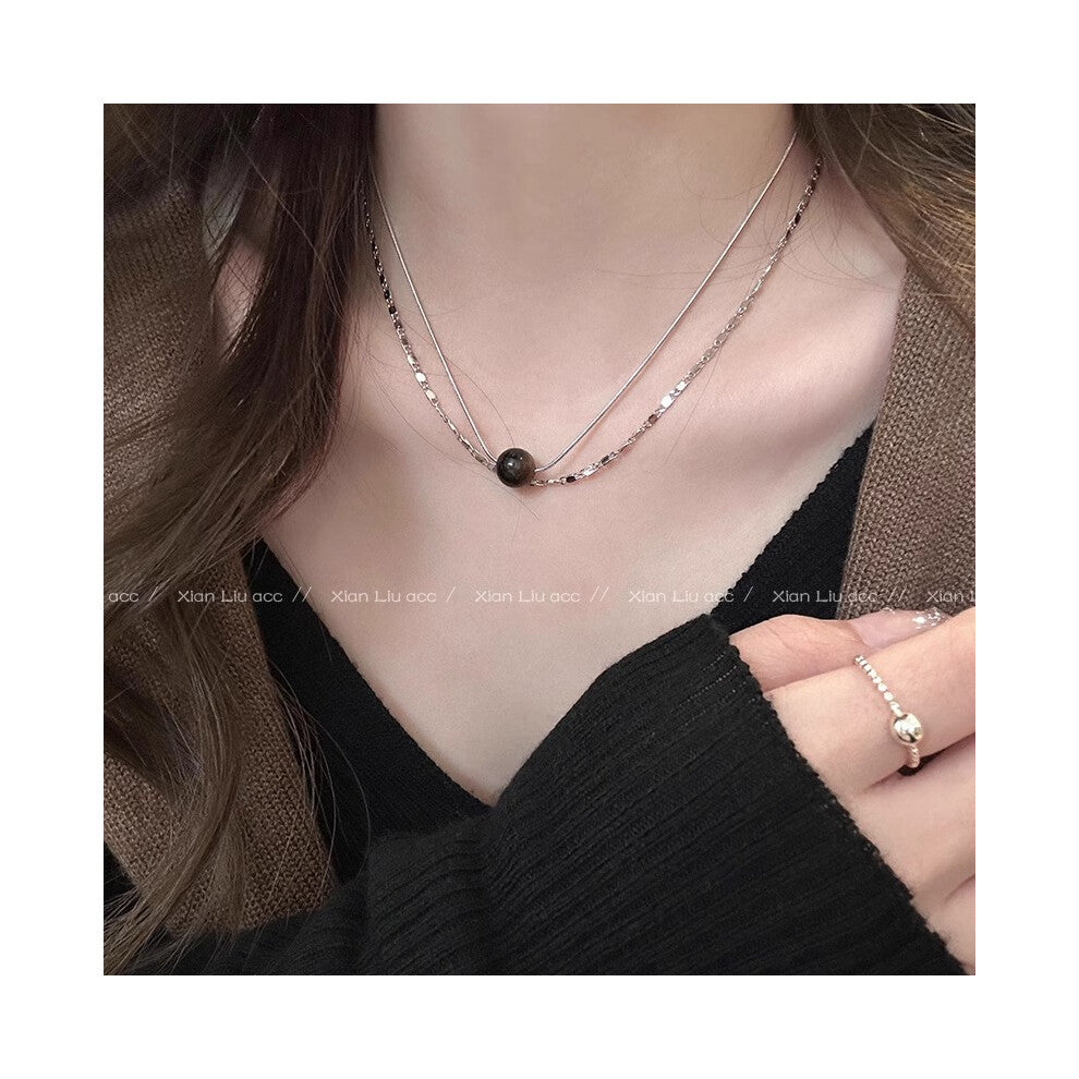 (18# Double-layer tiger's Eye pendant Necklace) Tiger's eye necklace, women's light luxury and high-end style, long collarbone chain, versatile hoodie