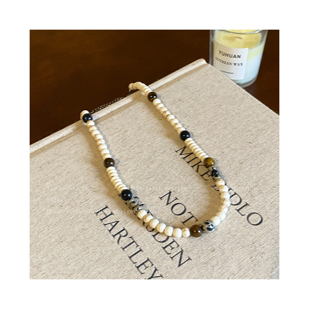 (21# Tiger's Eye beaded Necklace) Tiger's eye necklace, women's light luxury and high-end style, long collarbone chain, versatile hoodie and sweater c