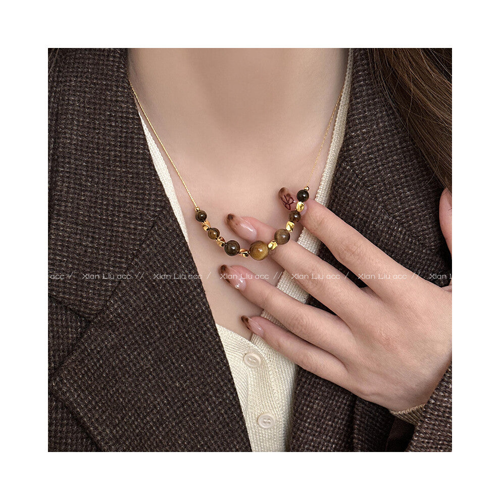 (23# Big and small tiger's Eye Metal necklaces) Tiger's eye necklace, women's light luxury and high-end style, long collarbone chain, versatile hoodie
