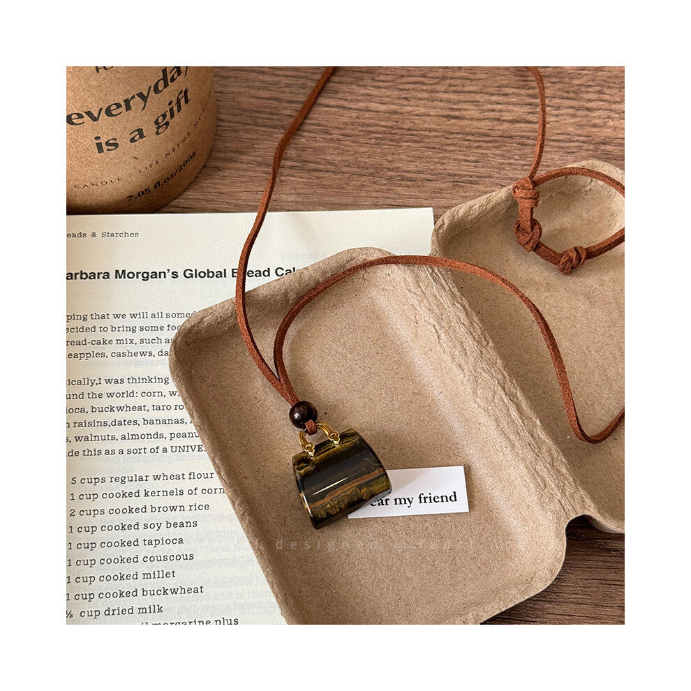 (24# Tiger's Eye stone bag necklace) Tiger's eye necklace, women's light luxury and high-end style, long collarbone chain, versatile hoodie and sweate
