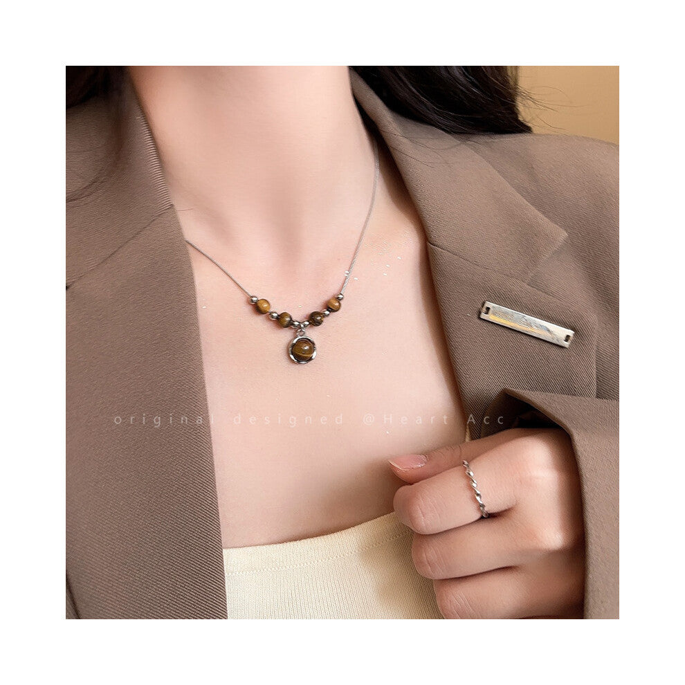 (4# Double-layered necklace) Tiger's eye necklace, women's light luxury and high-end style, long collarbone chain, versatile hoodie and sweater chain