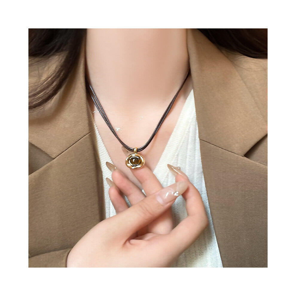 (No. 8 Irregular double-layered tiger's eye Stone) Tiger's eye necklace, women's light luxury and high-end style, long collarbone chain, versatile hoo